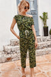 Camouflage Drawstring Crop Leg Jumpsuit Trendsi