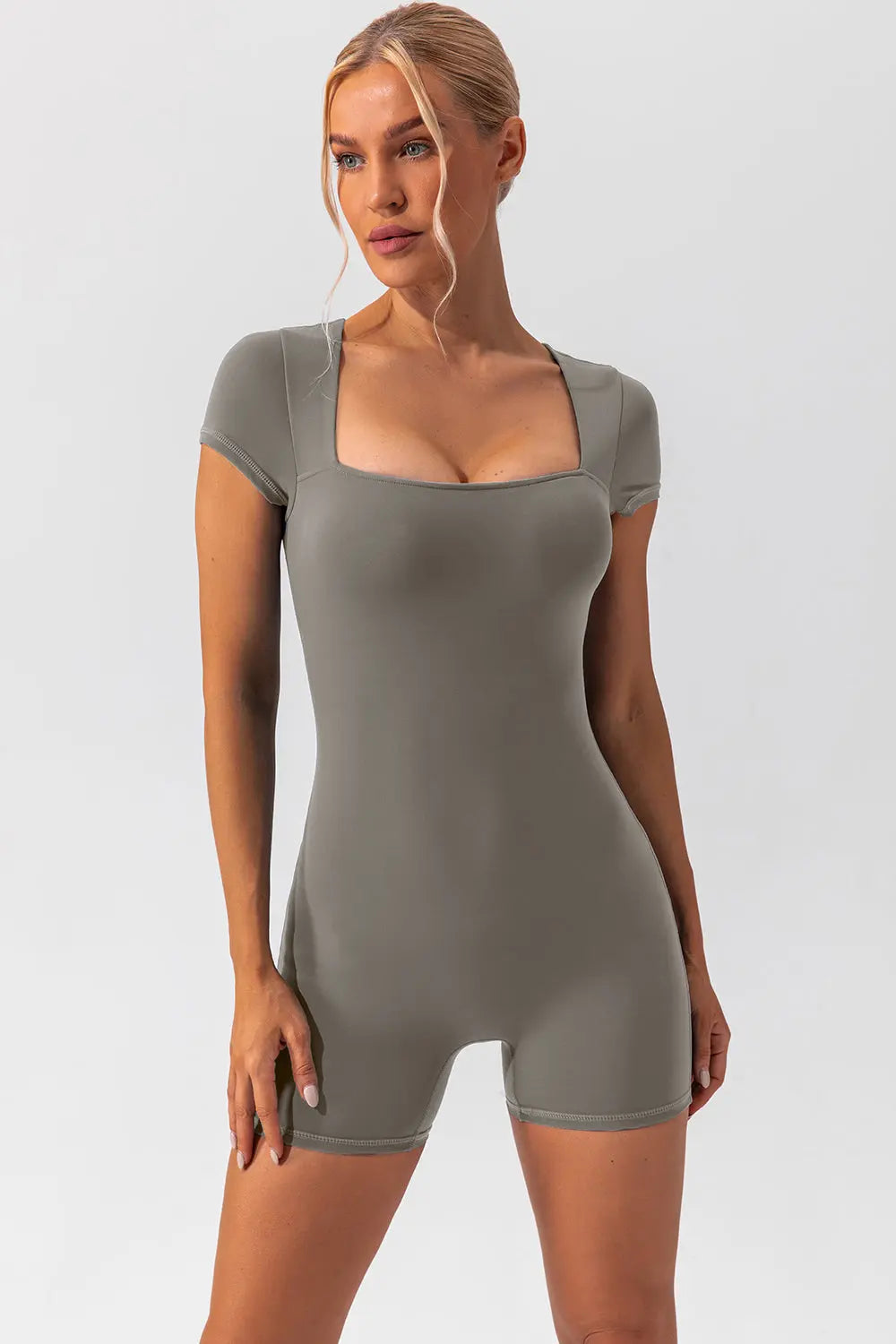 Square Neck Cap Sleeve Active Romper Trendsi