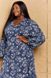  Night Out Full Size Balloon Sleeve Floral Midi Dress -BazaarBey - www.shopbazaarbey.com