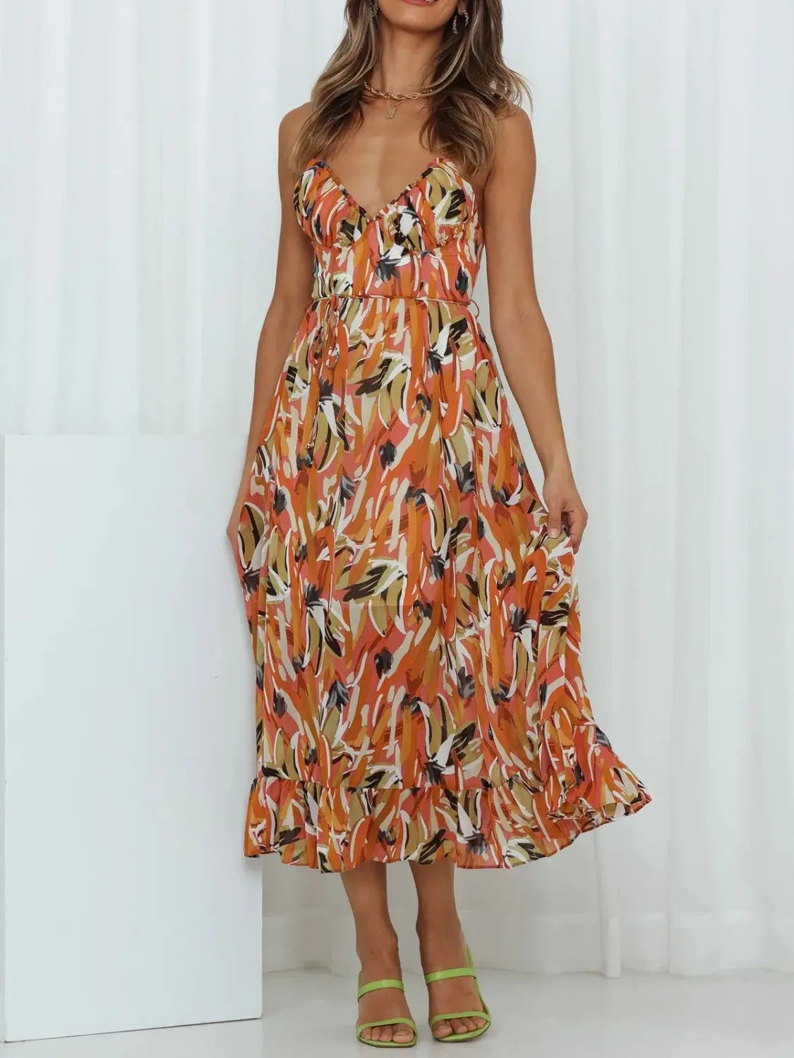 Printed Sleeveless Midi Cami dress -BazaarBey - www.shopbazaarbey.com