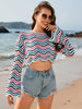 Striped Boat Neck Long Sleeve Cover Up Trendsi