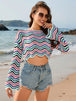 Striped Boat Neck Long Sleeve Cover Up Trendsi