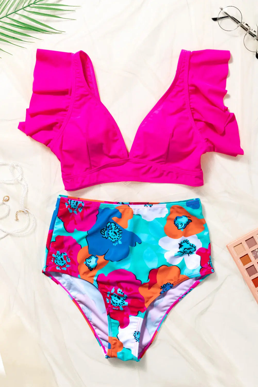 Cropped Swim Top and Floral Bottoms Set Trendsi