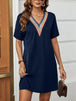 V-Neck Short Sleeve Mini Dress -BazaarBey - www.shopbazaarbey.com