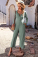 BazaarBey Half Button Long Sleeve Wide Leg Jumpsuit 