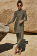 Slit Mock Neck Long Sleeve Top and Pants Swim Set Trendsi