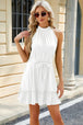 Ruched  Neck Tie Waist Mini Dress -BazaarBey - www.shopbazaarbey.com