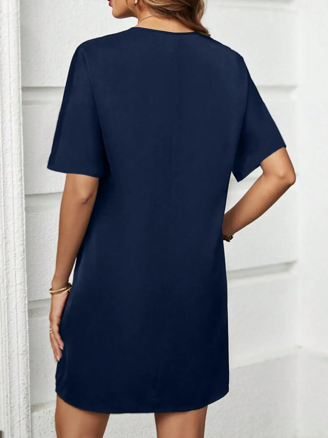 V-Neck Short Sleeve Mini Dress -BazaarBey - www.shopbazaarbey.com