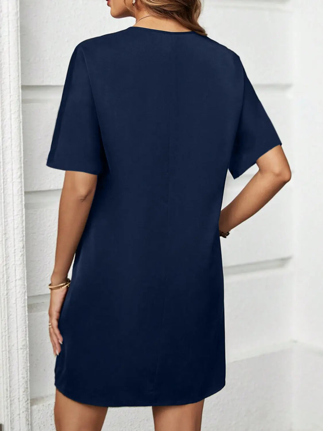 V-Neck Short Sleeve Mini Dress -BazaarBey - www.shopbazaarbey.com