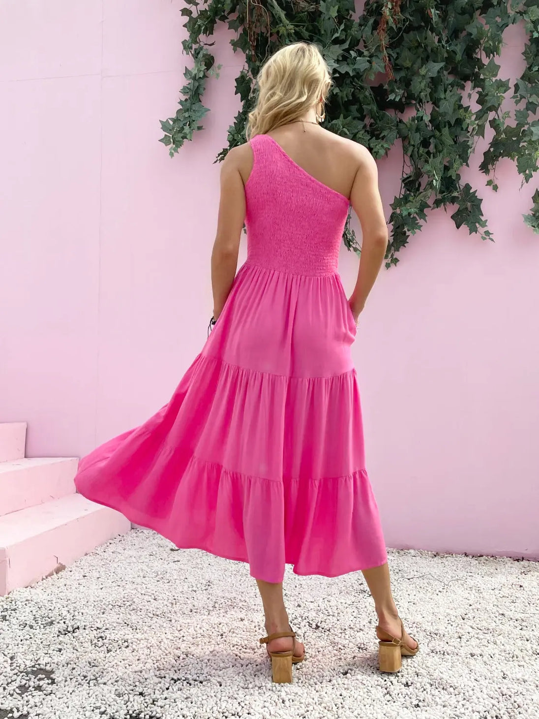 Smocked Single Shoulder Sleeveless Dress -BazaarBey - www.shopbazaarbey.com