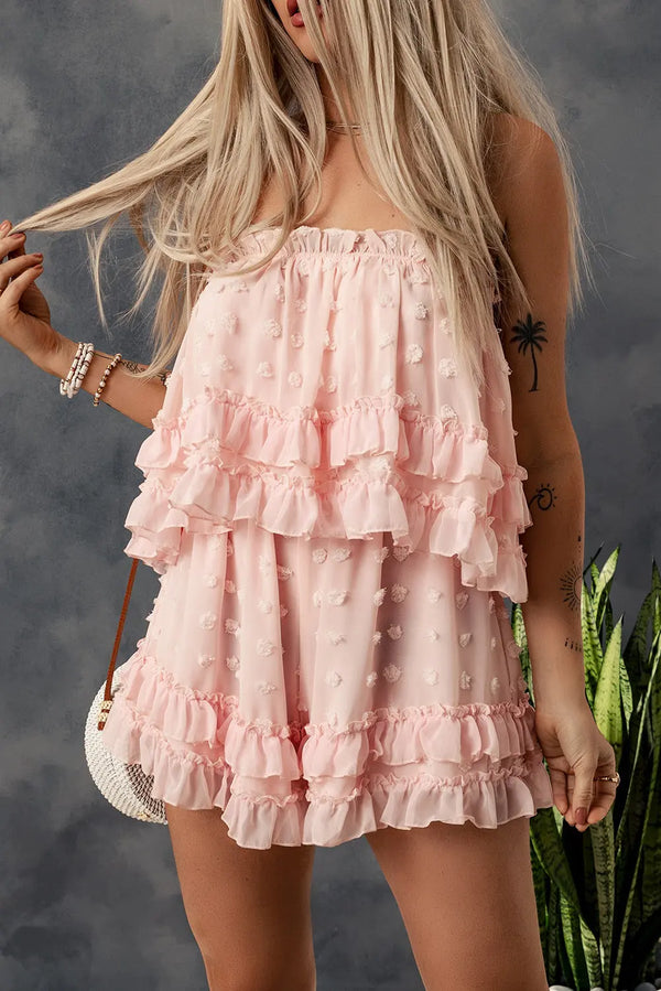 BazaarBey Swiss Dot Ruffled Strapless Romper 