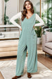 Ribbed V-Neck Wide Leg Jumpsuit with Pockets Trendsi