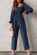 Smocked Long Flounce Sleeve Square Neck Jumpsuit Trendsi
