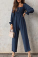 Smocked Long Flounce Sleeve Square Neck Jumpsuit Trendsi