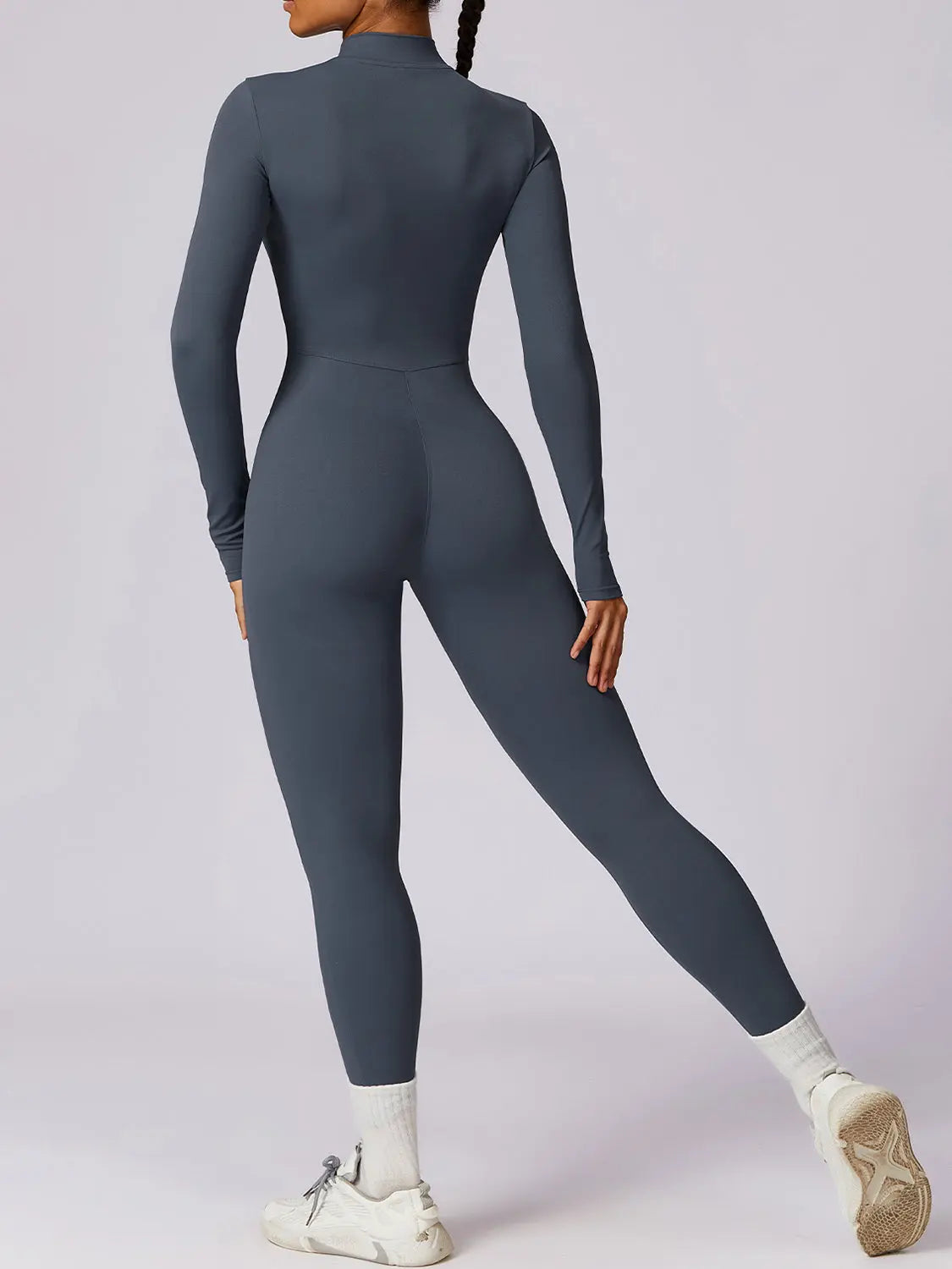 Zip Up Mock Neck Long Sleeve Jumpsuit Trendsi