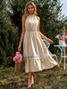  Neck Spliced Lace Midi Dress -BazaarBey - www.shopbazaarbey.com