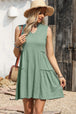 Frill Notched Sleeveless Mini Dress -BazaarBey - www.shopbazaarbey.com