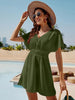 Smocked V-Neck Short Sleeve Dress -BazaarBey - www.shopbazaarbey.com