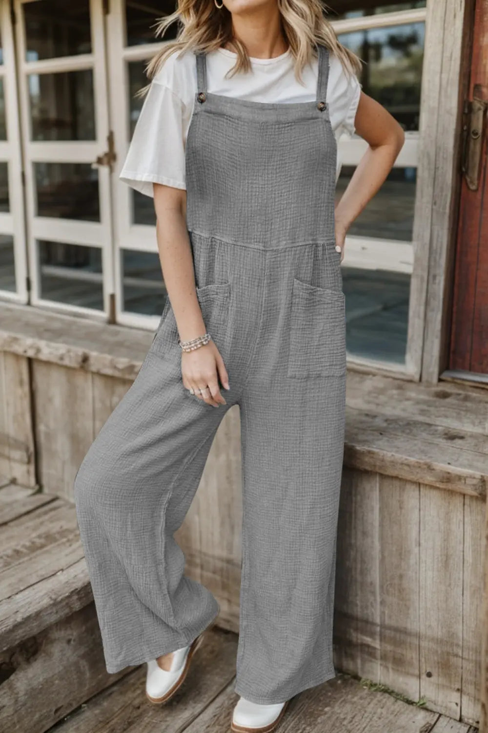  Wide Leg Front Pocket Jumpsuit Trendsi
