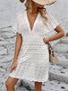 Openwork Plunge Short Sleeve Cover-Up Dress Trendsi