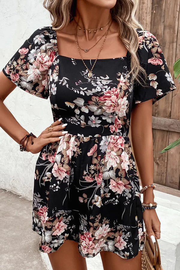 BazaarBey Floral  Tie Back Romper 