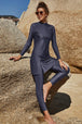 Slit Mock Neck Long Sleeve Top and Pants Swim Set Trendsi