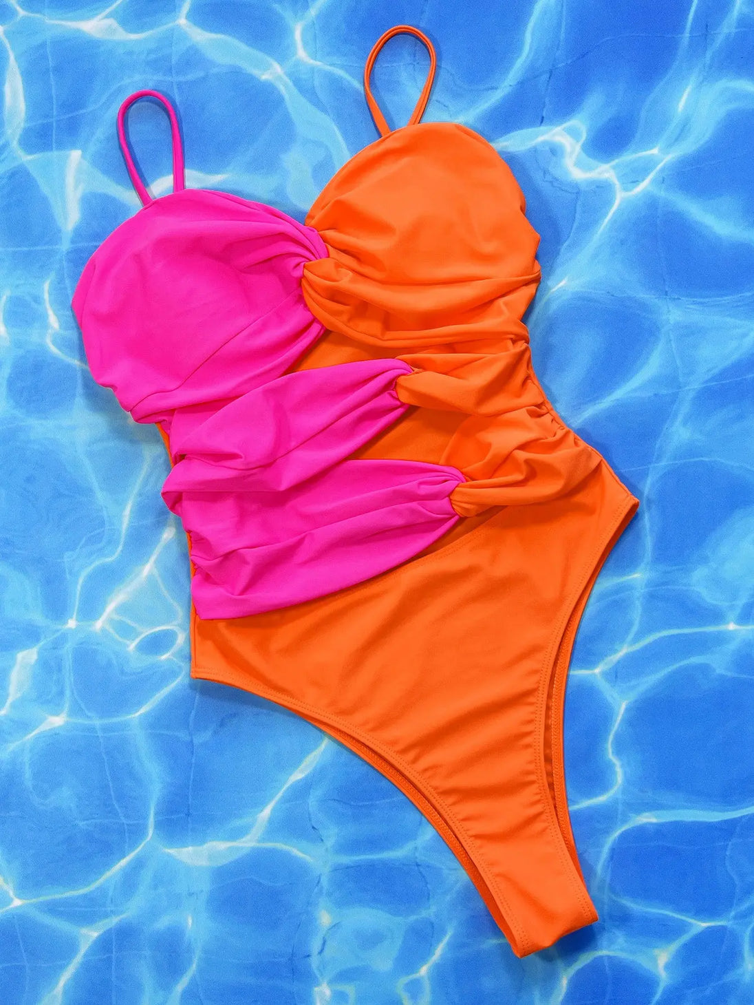 Two-Tone Twisted  One-Piece Swimsuit Trendsi