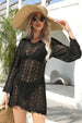 Openwork Scalloped  Long Sleeve Cover-Up Dress Trendsi