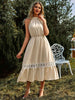  Neck Spliced Lace Midi Dress -BazaarBey - www.shopbazaarbey.com