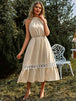 Neck Spliced Lace Midi Dress -BazaarBey - www.shopbazaarbey.com