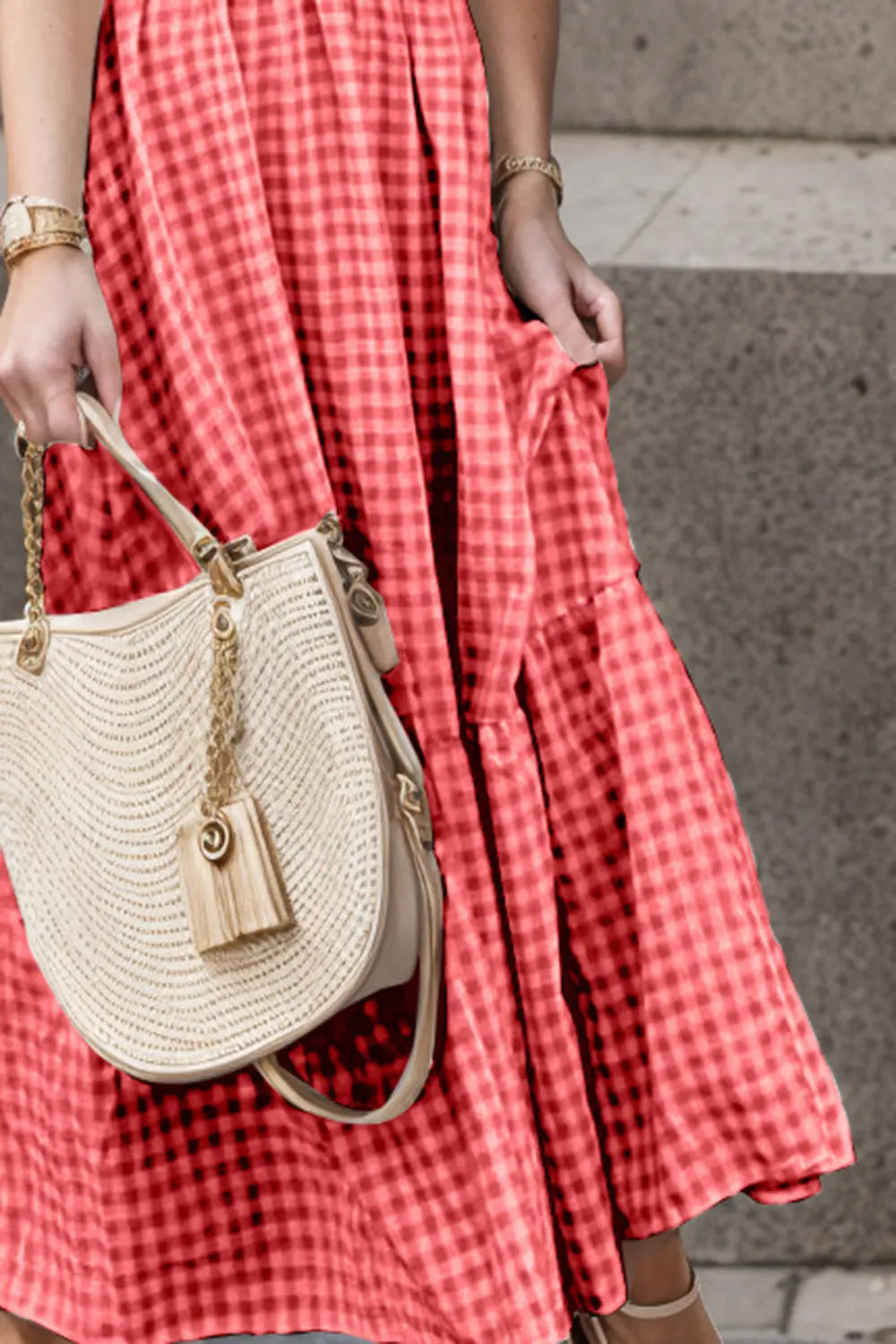 Full Size Smocked Ruffled Plaid Ruffle Hem Dress -BazaarBey - www.shopbazaarbey.com