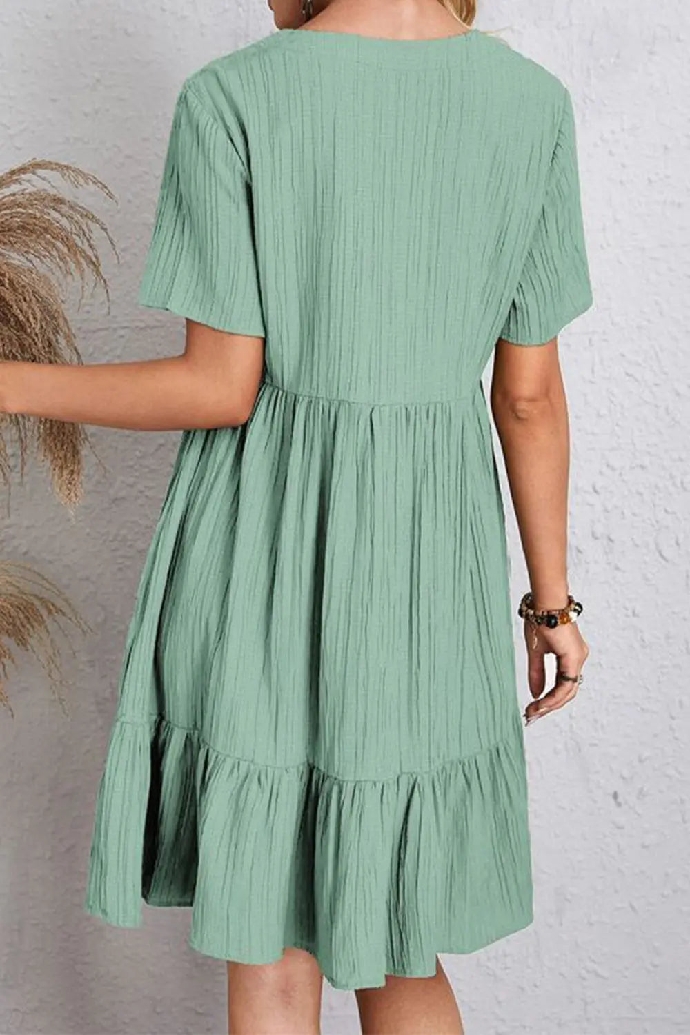 Full Size Ruched V-Neck Short Sleeve Dress -BazaarBey - www.shopbazaarbey.com