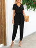 Short Sleeve V-Neck Jumpsuit with Pockets Trendsi