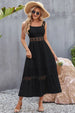 Flower Crochet Wide Strap Midi Dress -BazaarBey - www.shopbazaarbey.com