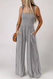 Smocked Square Neck Wide Leg Jumpsuit with Pockets Trendsi