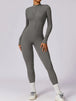 Zip Up Mock Neck Long Sleeve Jumpsuit Trendsi