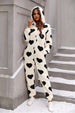 Fuzzy Heart Zip Up Hooded Lounge Jumpsuit Trendsi