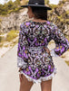 Printed  Half Button Balloon Sleeve Romper Trendsi