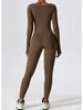 Square Neck Long Sleeve Sports Jumpsuit Trendsi