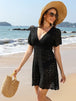 Openwork Plunge Short Sleeve Cover-Up Dress Trendsi