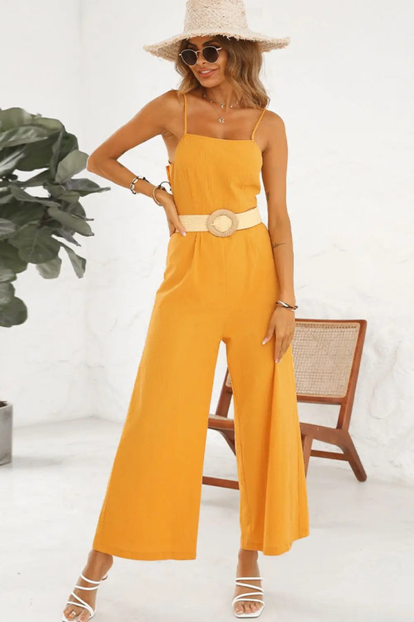 BazaarBey  Spaghetti Strap Tie Back Wide Leg Jumpsuit 