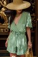 Surplice Tie Waist Short Sleeve Romper Trendsi
