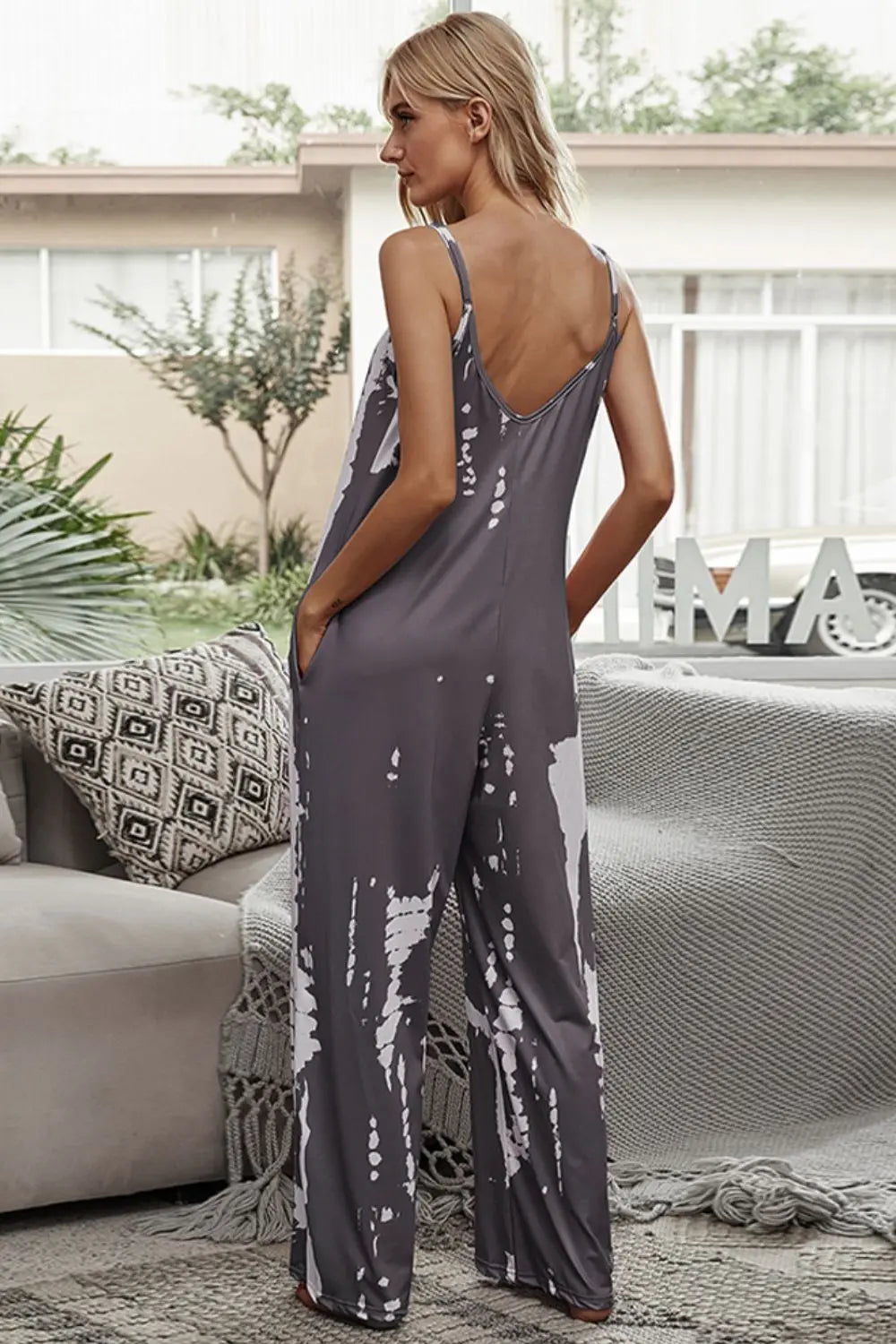 Tie-Dye Spaghetti Strap Jumpsuit with Pockets Trendsi