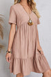 Full Size Ruched V-Neck Short Sleeve Dress -BazaarBey - www.shopbazaarbey.com