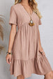 Full Size Ruched V-Neck Short Sleeve Dress -BazaarBey - www.shopbazaarbey.com