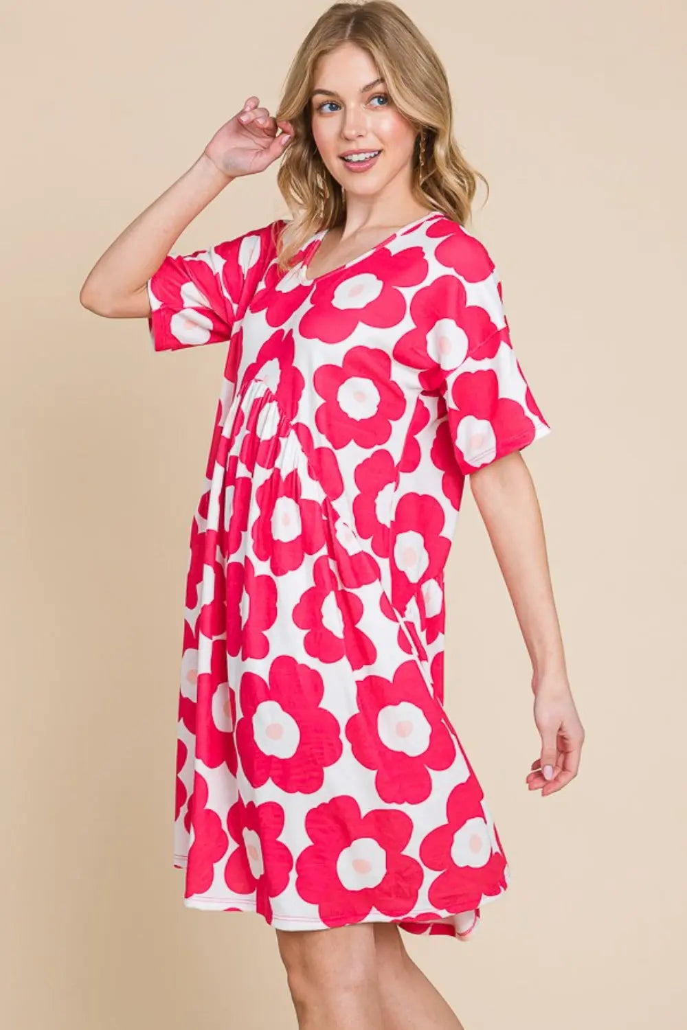  Flower Print Ruched Dress -BazaarBey - www.shopbazaarbey.com