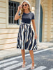 Printed Tie Waist Short Sleeve Dress -BazaarBey - www.shopbazaarbey.com