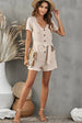 V-Neck Short Sleeve Tie Belt Romper with Pockets Trendsi