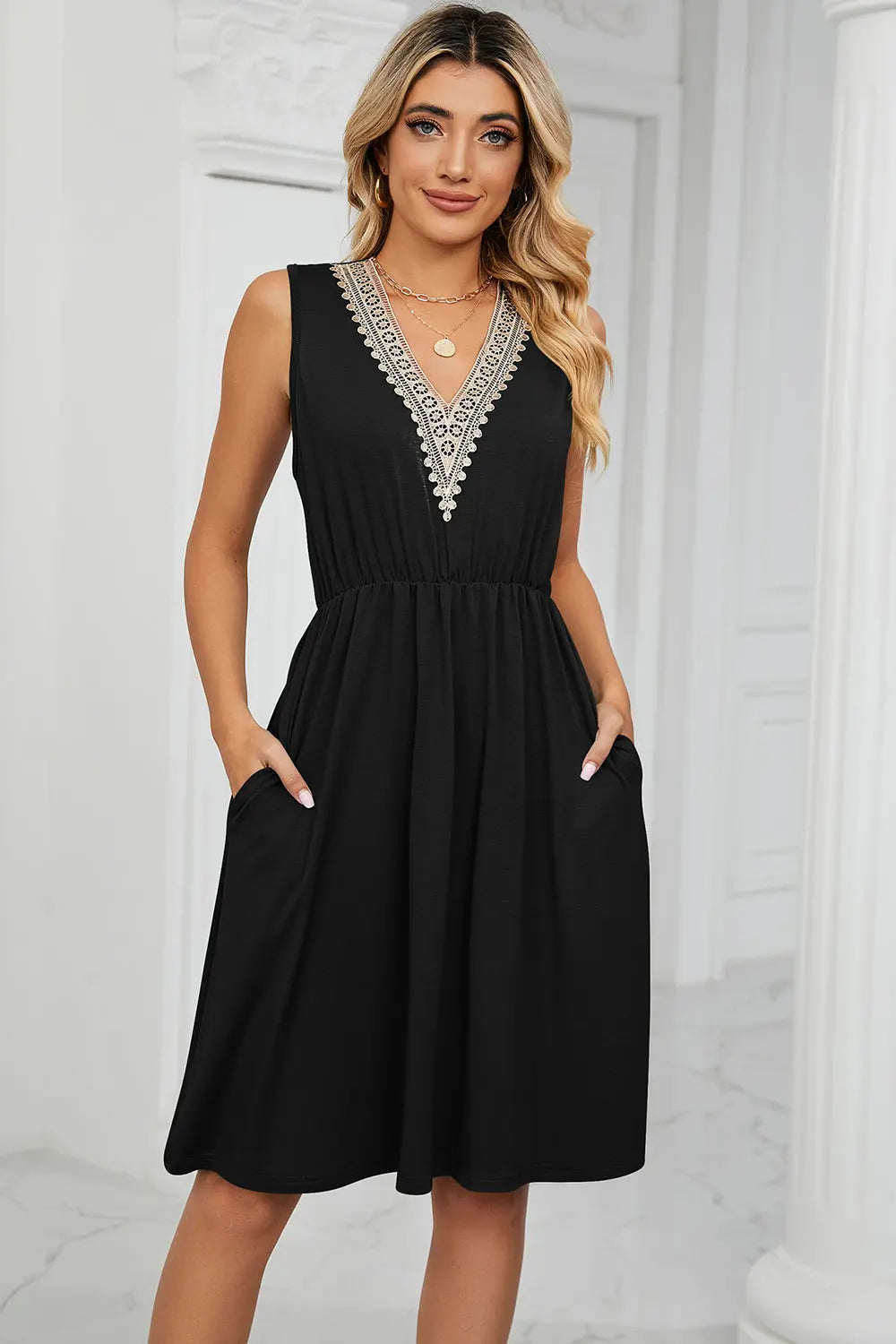 Pocketed V-Neck Wide Strap Dress -BazaarBey - www.shopbazaarbey.com