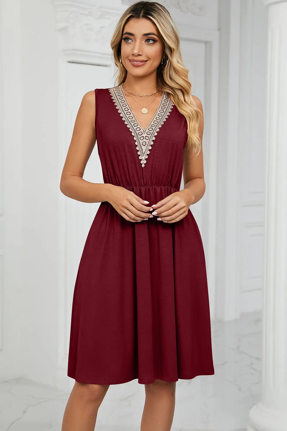 Pocketed V-Neck Wide Strap Dress -BazaarBey - www.shopbazaarbey.com